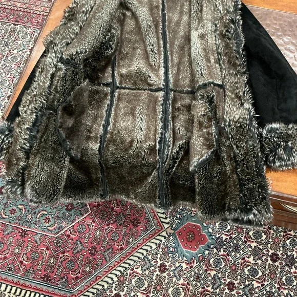 LNR Penny Lane Style Real Suede Leather, Faux Fur Coat, Black, XL, EUC - Picture 7 of 11